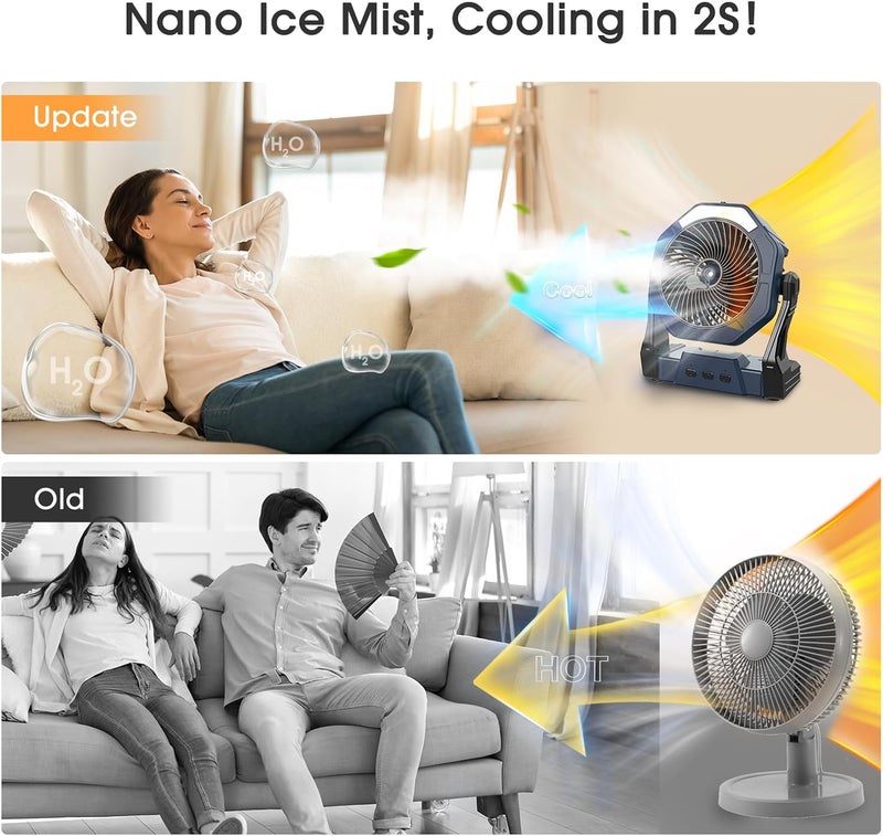 Ausic 10W Misting Solar Fan, 250ml Portable Outdoor Fans with Solar Panel, 8 Inch Battery Operated Rechargeable Cooling Fans with Hook, Camping Water Spray Fan for Travel/Beach/Patios/Chicken Coop - Image 2